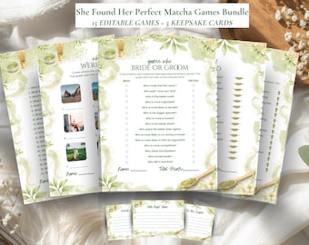 She Found Her Perfect Matcha Bridal Shower Games Bundle, Sage Green Modern Wedding / Bachelorette Shower, 15 Editable Matcha Theme Games