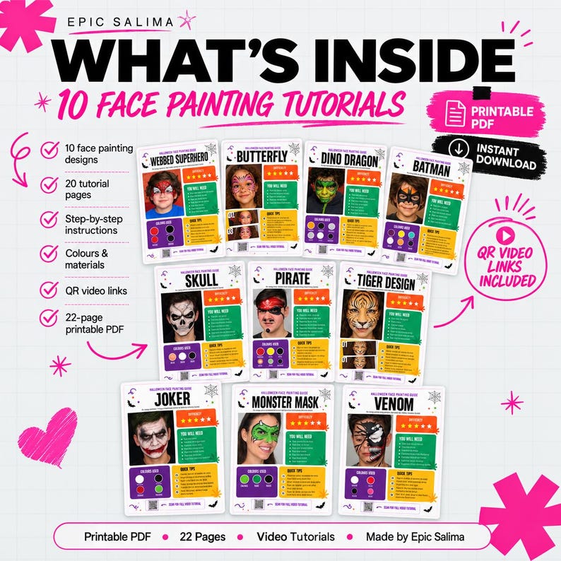 Halloween Face Painting Guide, 10 Step-by-step Tutorials With QR Videos ...