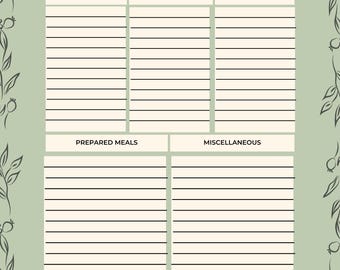 Plantilla imprimible para inventario del congelador / Organización de la cocina / Planificador de preparación de comidas / Descarga digital