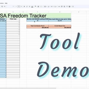 Può includere: Un foglio di calcolo digitale intitolato TFSA Freedom Tracker con colonne per data, denaro versato, contributo totale e totale TFSA. Include riquadri di riepilogo per i mesi mancanti al limite e gli importi monetari.