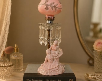 Vintage Rosa Satin Glas Boudoir Lampe