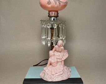 Vintage Pink Satin Glass Boudoir Lamp