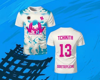 JUL TCHIKITA 13 Jersey – Custom Streetwear Football Shirt – White Blue Pink Marseille Style