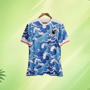 Japanese Wave Football Jersey | Ocean Inspired Soccer Shirt | Blue Wave Fan Jersey | Japanese Art Sports Tee