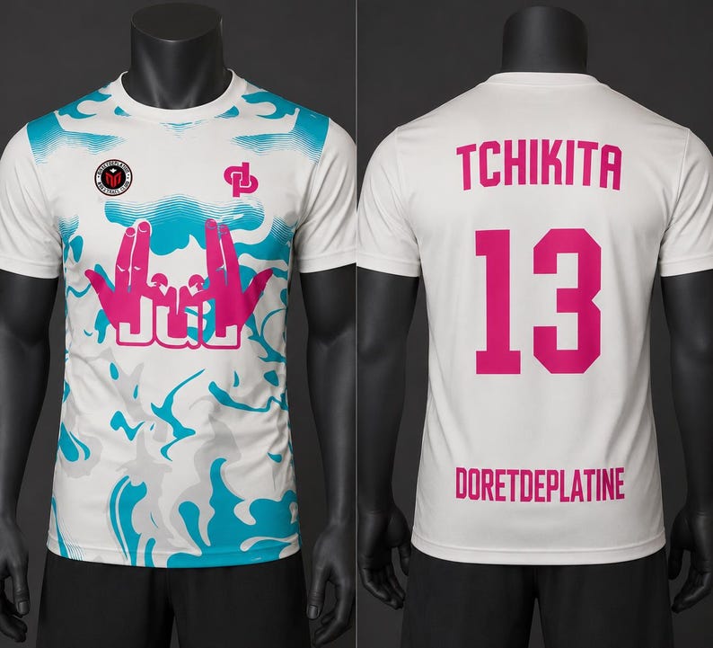 JUL TCHIKITA 13 Jersey – Custom Streetwear Football Shirt – White Blue Pink Marseille Style image 4