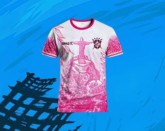 Brazil Christ The Redeemer Football Jersey | Pink Soccer Shirt | Brazil Fan Jersey | Unique Sports Tee