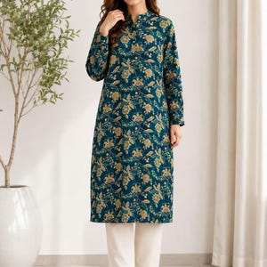 Floral Kurta for Women, Printed Long Tunic, Modest Fashion Top, Casual Ethnic Outfit, Comfortable Daily Wear, Gift for Her