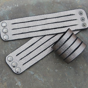 Lineage // Leather Cuff// Metallic // Silver // Strappy // Sliced // 3&quot; Wide Bracelet