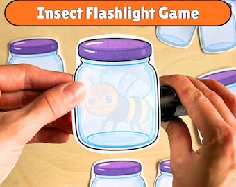 Insect Flashlight Game for Kids, Bugs in Jar Kindergarten Activity, Preschool Magic Flashlight Reveal
