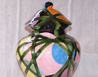 11" Ceramic Jar with Coordinated Cover in the spirit of a Bauhaus Ballet