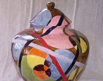 Very Large Ceramic Jar with Coordinated Cover in the spirit of a Bauhaus Ballet