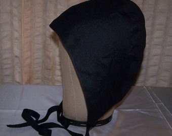Black Linen Coif, Pointed shape, Cotton Lined. S, M, L, XL