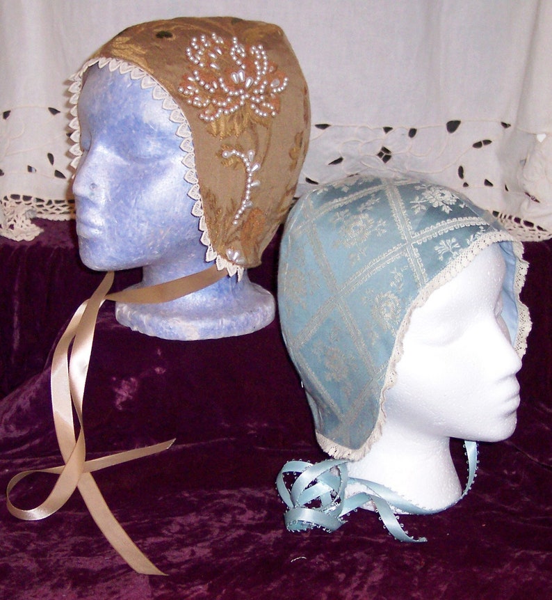 Custom Coif: Beaded or Appliqued Custom Coif, Your choice of fabric, lace, trim, fully lined. Made to order. image 8