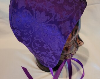 Purple Brocade Coif, lined, Size Medium (approximately 22")