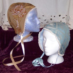 Custom Coif: Beaded or Appliqued Custom Coif, Your choice of fabric, lace, trim, fully lined. Made to order. image 7