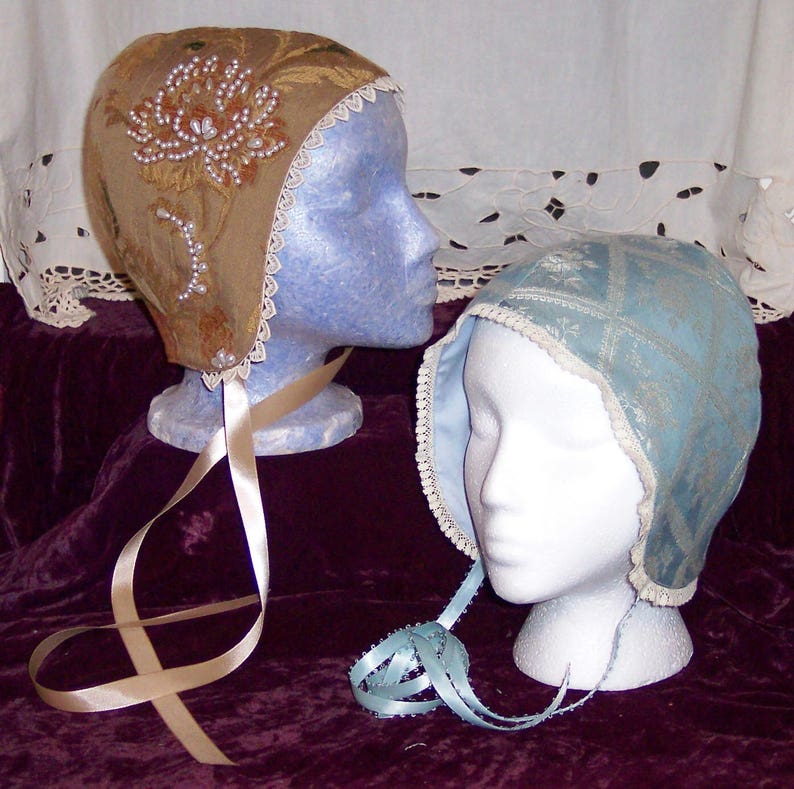 Custom Coif: Beaded or Appliqued Custom Coif, Your choice of fabric, lace, trim, fully lined. Made to order. image 7