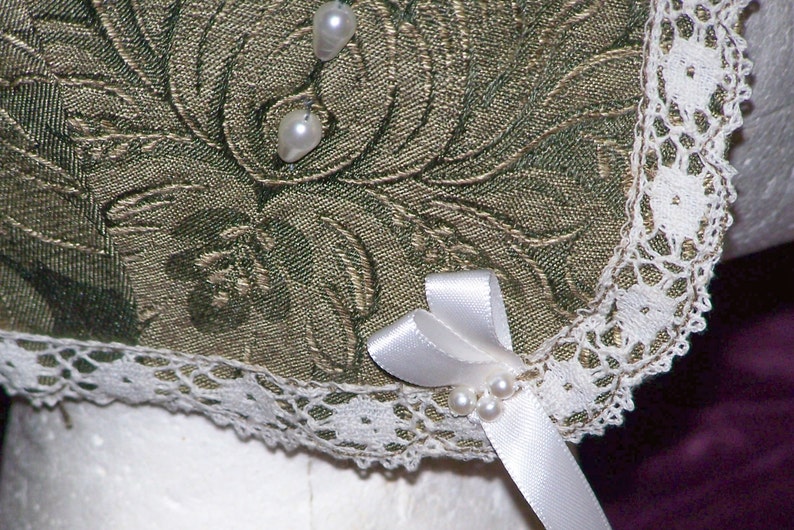 Custom Coif: Beaded or Appliqued Custom Coif, Your choice of fabric, lace, trim, fully lined. Made to order. image 3