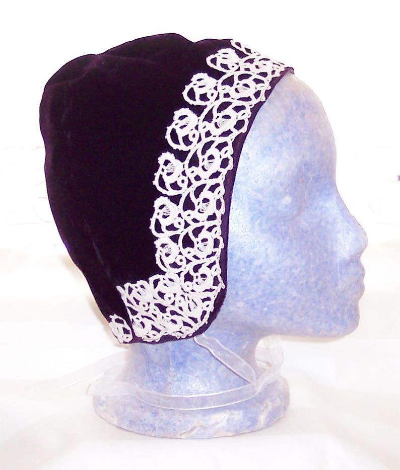 Custom Coif: Beaded or Appliqued Custom Coif, Your choice of fabric, lace, trim, fully lined. Made to order. image 5