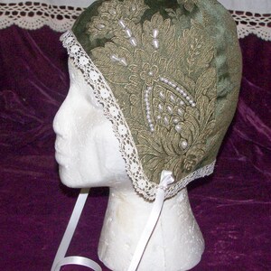 Custom Coif: Beaded or Appliqued Custom Coif, Your choice of fabric, lace, trim, fully lined. Made to order. image 4