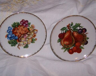 Two 6 3/4 inch Vintage China Decorator Plates w/ brightly colored fruits