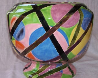 Large Ceramic Urn in Spring-Colours - Vase in the spirit of a Bauhaus Ballet