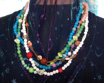 Five-Strand Bead Necklace - Glass Beads