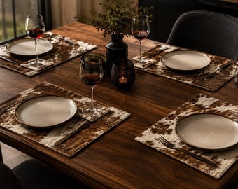 Natural Cowhide Placemat for Dining Table | Handmade Luxury Leather Table Mat | Western Rustic Home Decor & Housewarming Gift