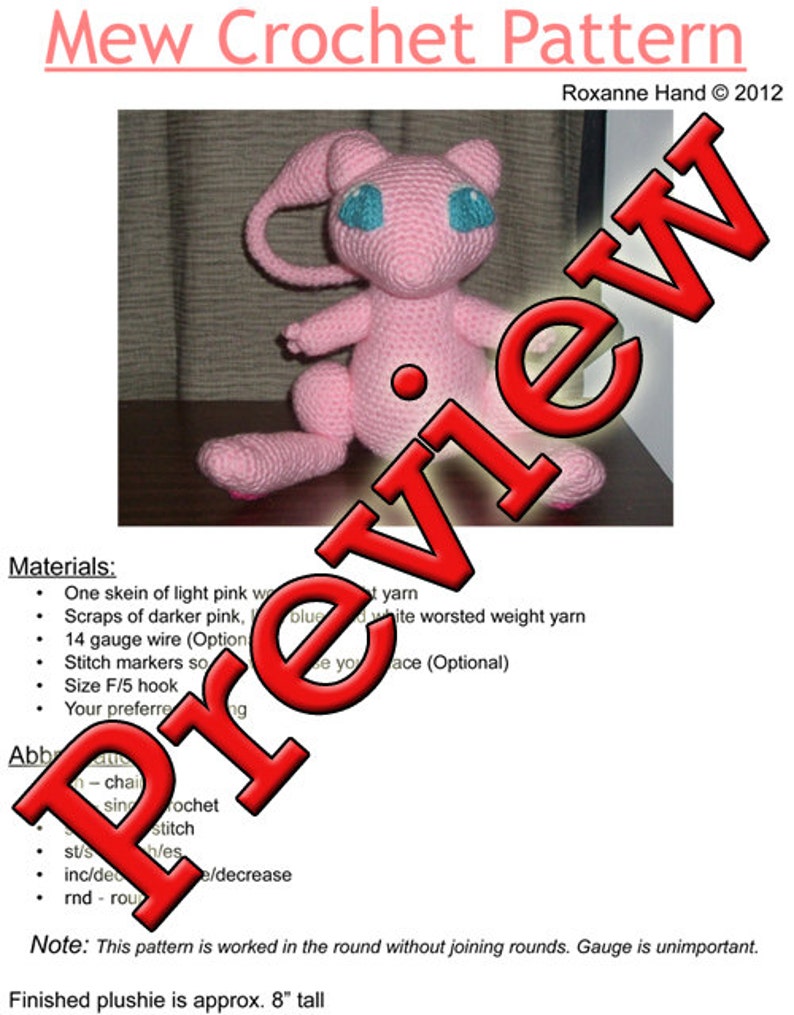 PATTERN: Mew Crochet Plush image 4