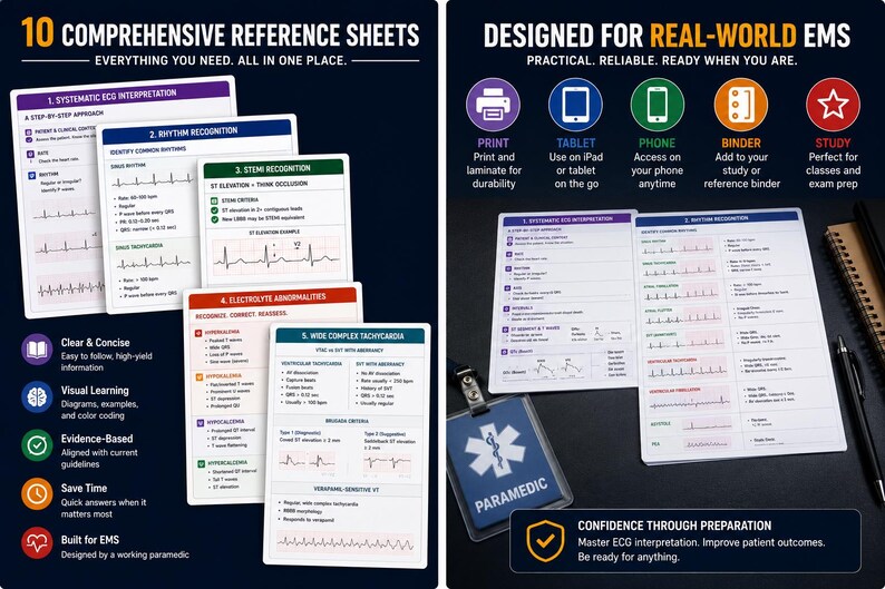 ECG Interpretation Master Pack | EMS Study Guide, Cheat Sheets (digital ...