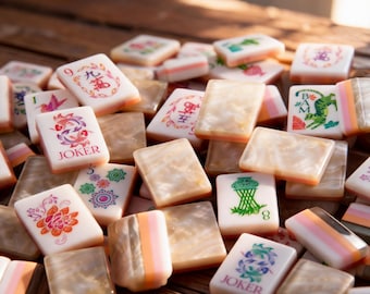 Pearl-Edge Acrylic American Mahjong Set, 160-Piece Melamine Tiles for Home Game Night, Pearl-Edge Tiles