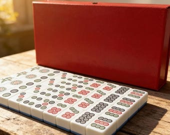 Red, Buttoned Box Acrylic Mahjong Set 40-Piece, Red Button Box 42# Melamin Tiles, Travel Game for Players