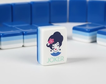Mini Mahjong Set, Acrylic Blue Color Block Tiles, 160 Piece Mahjong Game for Travel & Home, Stackable