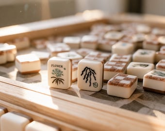 Acrylic Mahjong Set, Brown Checkered Tiles, 160 Pieces, Melamin Finish, Art & Collectible Game
