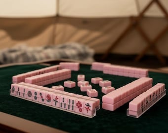 20mm Mini Mahjong Tiles, Pink Acrylic Travel Camping Set, Portable Game Gift for Travelers, Compact