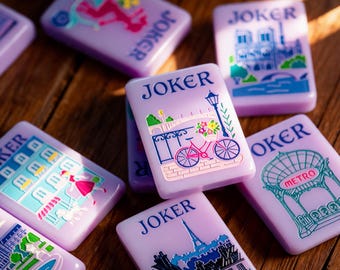 Paris Style Acrylic Mahjong Set,  Lavender Tiles, 160 Piece Home Game Gift, Melamine Case