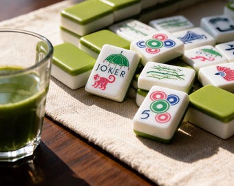 American mahjong set, apple green acrylic tiles, home game gift set