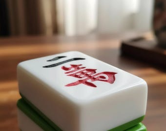 Home Mahjong Set 144 Tiles Acrylic Melamine, Green and Blue Striped Tiles, Family Game Night Set