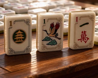 Yellow Crane American Mahjong Tiles Acrylic Set, Yellow Crane Pattern, 144 Piece Game Tiles, Hand-Polished Melamine