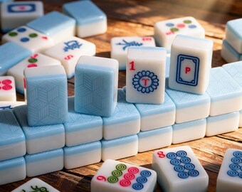 American Mahjong Melamine Mini Tiles, Acrylic Melamin Game Set for Game Night, 166 Tiles 8000 gr Blue