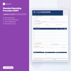 SOP Template Printable | Standard Operating Procedure A4 PDF | Small Business Process Documentation | Step by Step Form | En + Fr