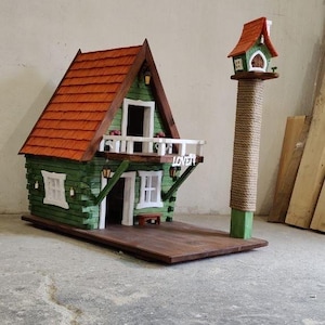 Eichen Katzenhaus - Zweistöckige Wohnung mit Balkon und Kratzturm