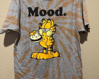 Garfield “Mood” MED custom tie dyed tee size adult medium M Orange cat eating