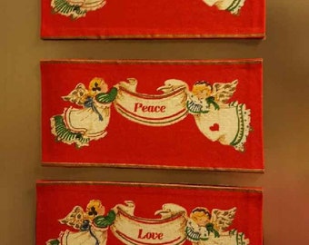 Christmas Angels Trio Refrigerator Magnets Vintage Fabric