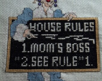 Aunt Tizzie House Rules Counted Cross Stitch Completed Unframed