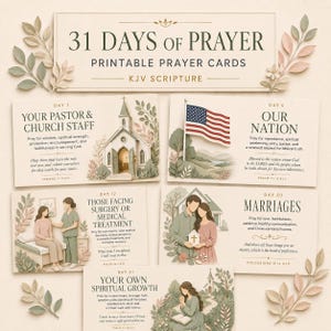 Tarjetas de oración para 31 días, con versículos bíblicos de la versión King James, para animar a los cristianos (descarga digital).