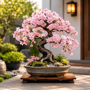 Bonsái de cerezo en flor / Bonsái en maceta / Decoración de interior de estilo japonés / Regalo para amantes del bonsái / Planta bonsái decorativa