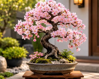 Bonsai di ciliegio in fiore / Bonsai fiorito in vaso / Decorazione d'interni in stile giapponese / Regalo per amanti del bonsai / Pianta bonsai decorativa