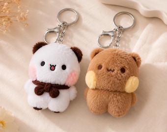 Dudu and Bubu Plush Keychain | Kawaii Bear Couple Bag Charm | Soft Keyring | Keychain Duo