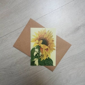 Carte tournesol, carte peinture tournesol, carte de voeux aquarelle tournesol, carte peinture tournesols, carte de voeux tournesol, tournesols.