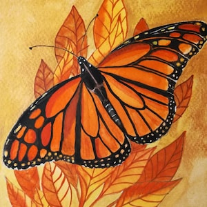 Dipinto di farfalla monarca, farfalla arancione, dipinto di farfalla, dipinto di farfalla dorata, opera d'arte di farfalla, farfalle acquerello, monarca.